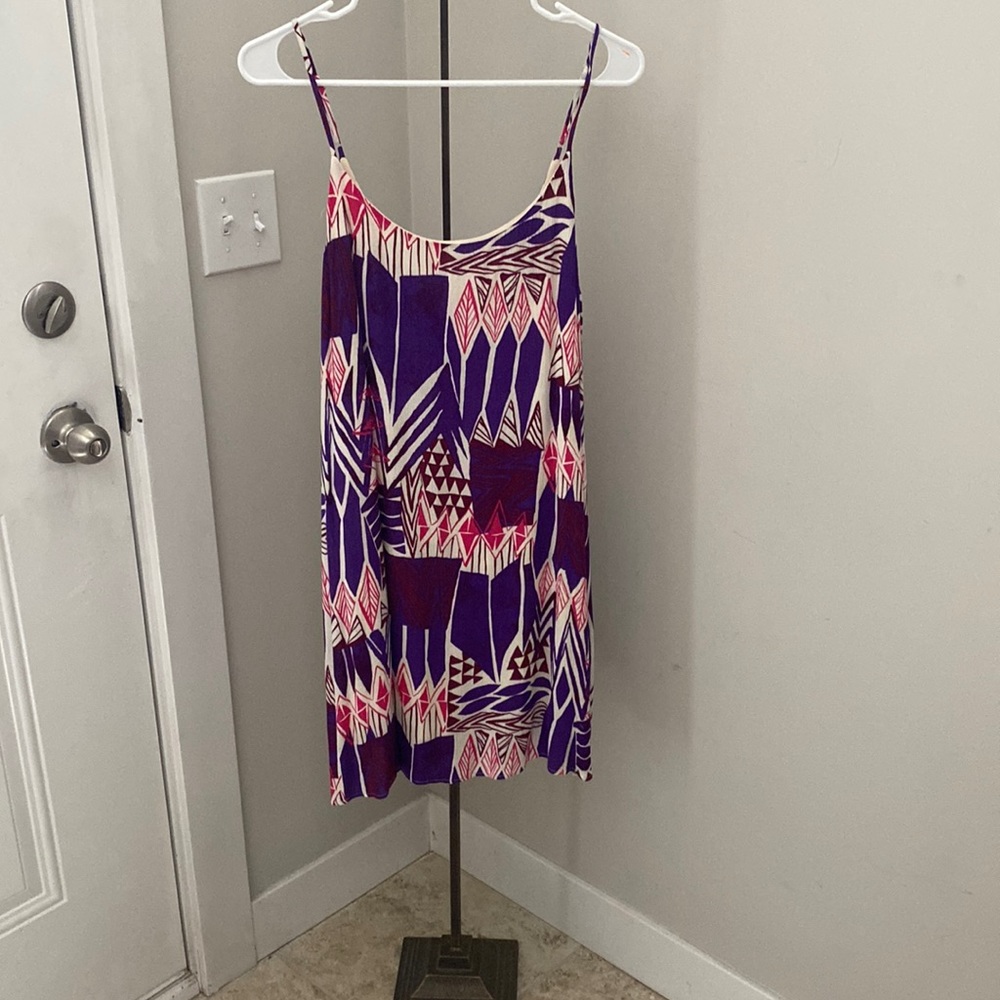 Francescas Everly Purple Fuchsia Geometric Tribal Print Flowy Mini Dress M